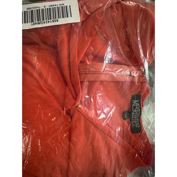 MEGAN RENEE Tiered Ruffle Asymmetrical Tropical Midi Dress Stretchy - Sz Small - Picture 2 of 2